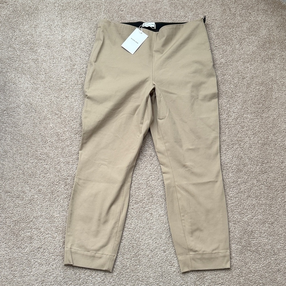 NWT Everlane Bi-Stretch High Rise Tan Khaki Side Zip Pull On Work Pants Size 14 - Picture 4 of 13